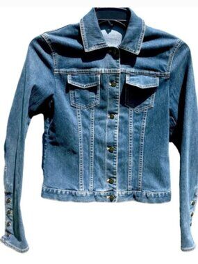 Tahari Medium Wash Button Down Denim Jacket Women’s Size Small